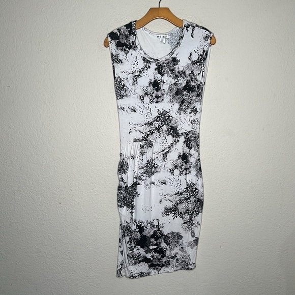 Reiss Gilda Pointelle Printed Day Dress Sheath Beige Gray Size 4 - Picture 4 of 13